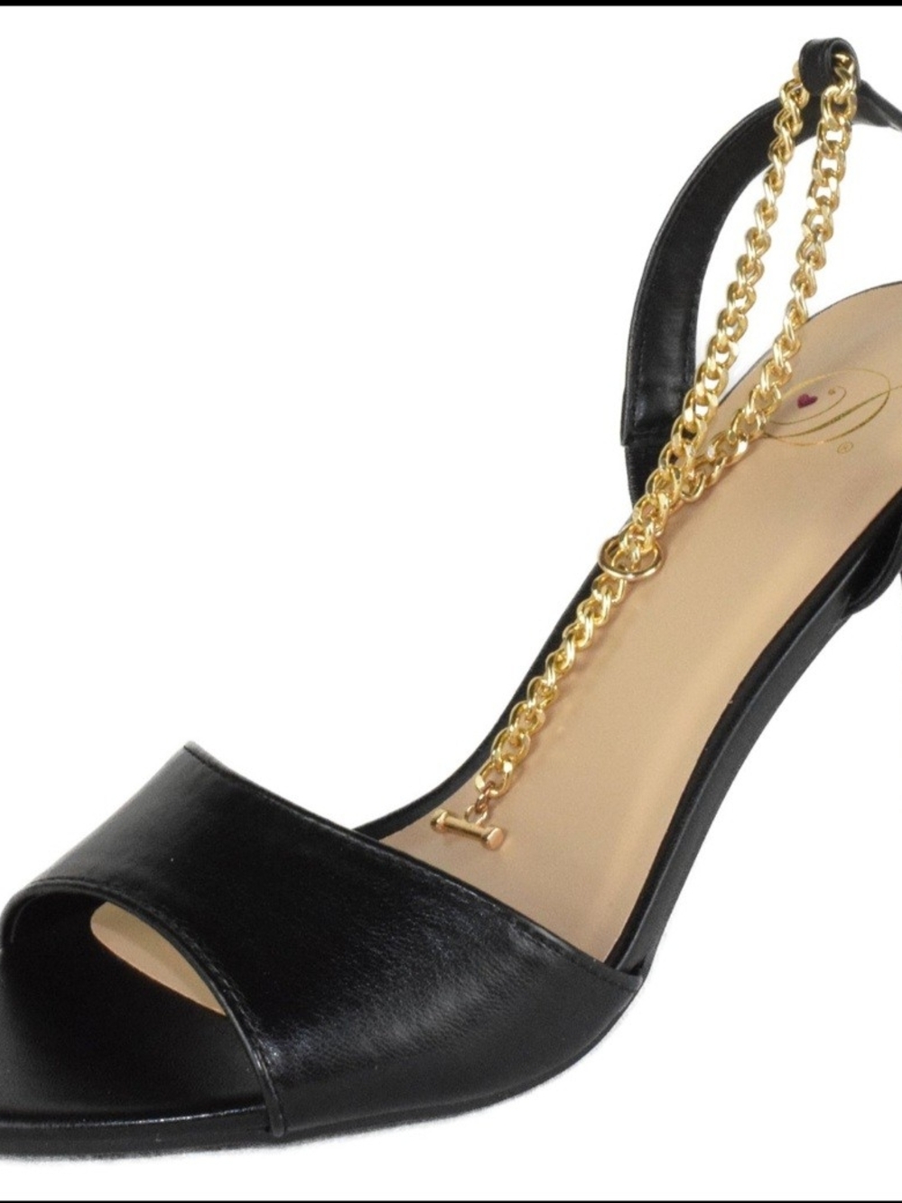 Delicious DUET-S Women's Black Gold Chain Slingback Stiletto Heels – Size 7.5